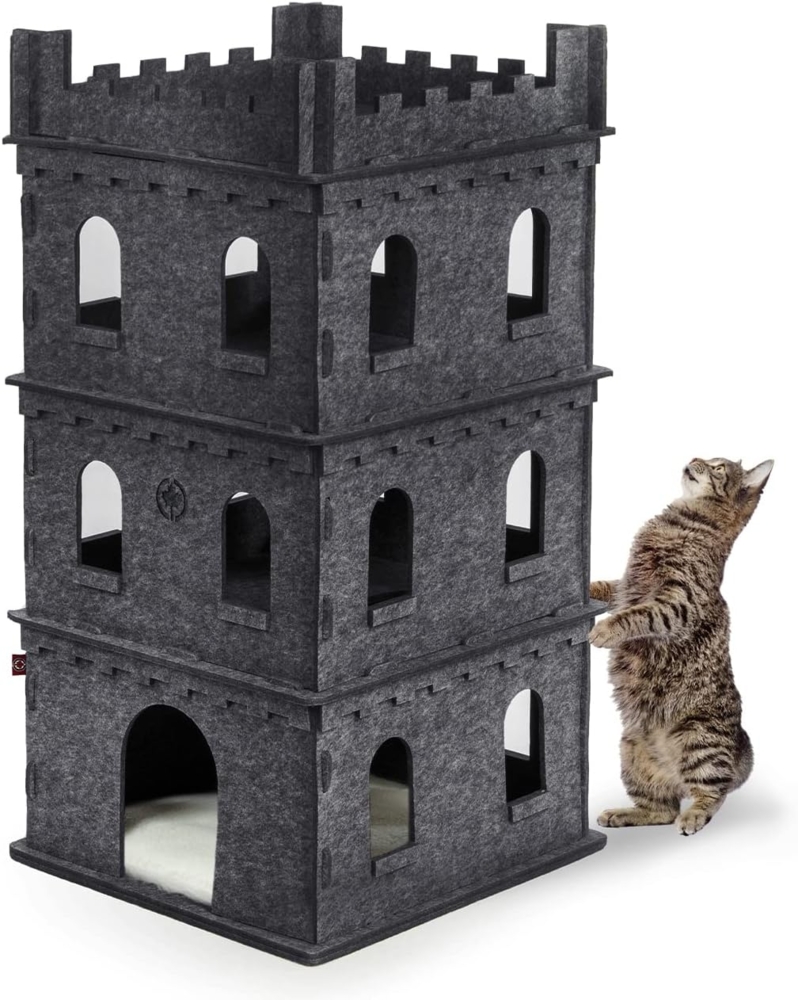 Canadian Cat Company Tierhaus Premium Katzenburg Filz "Felty Fort" Katzenhaus, Erdgeschoss + 2 Etagen inkl. XXL Flauschkissen Bild 1