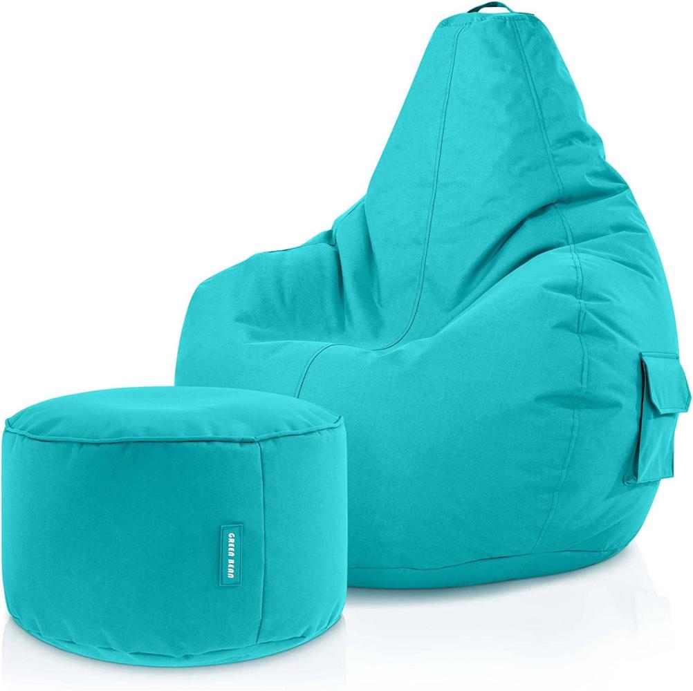 Green Bean© Sitzsack mit Rückenlehne + Hocker "Cozy+Stay" 80 x 70 x 90 cm - Gaming Chair mit 230L Füllung - Bean Bag Lounge Chair Sitzhocker Türkis Bild 1