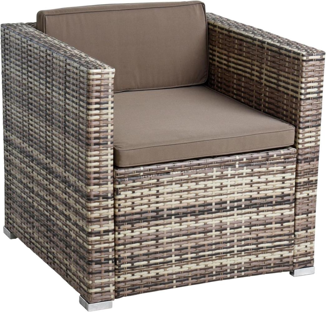 Polyrattan Loungesessel Gartensessel Rattan Sessel Gartenstuhl Beige-Braun Bild 1