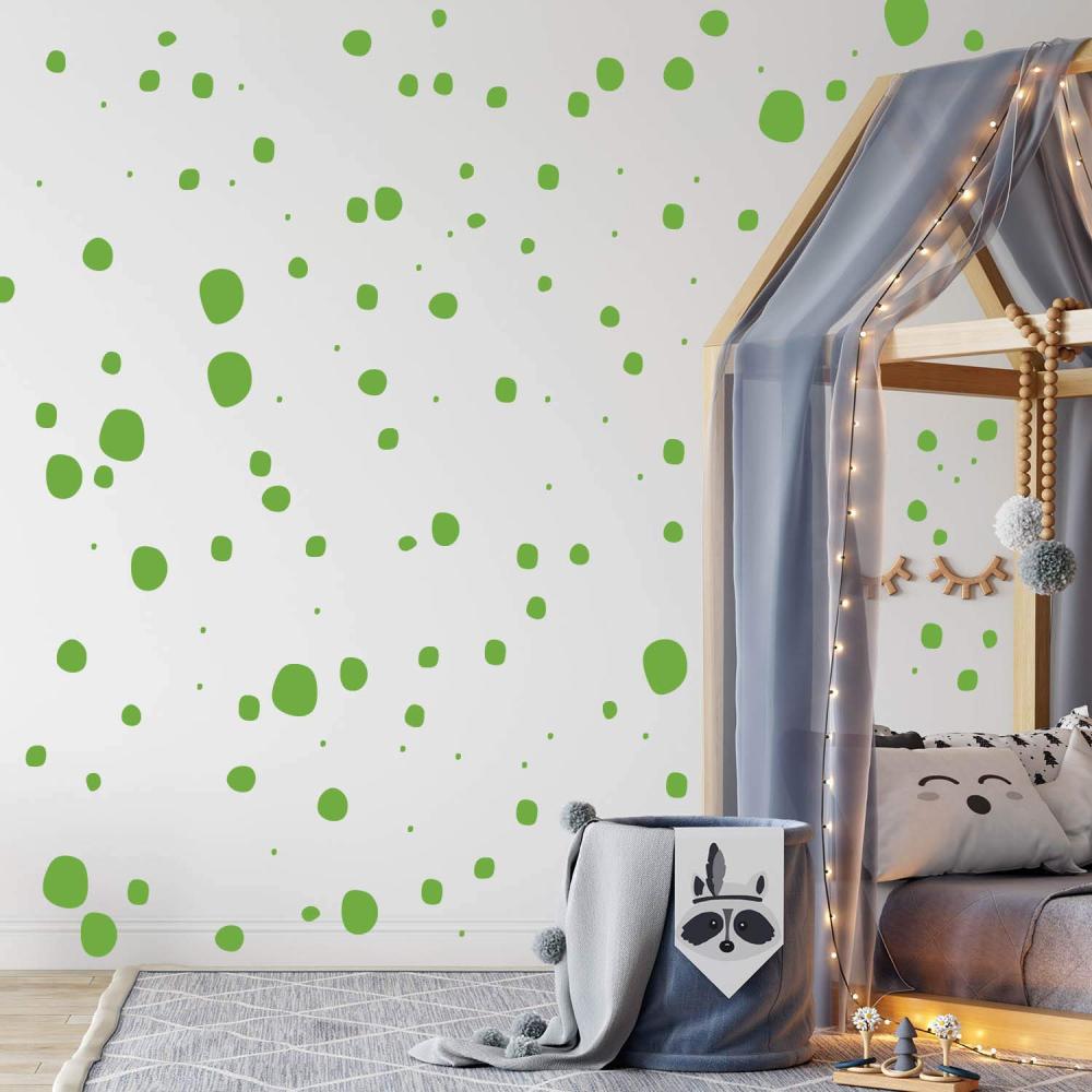 TUPFEN DOTS Wandtattoo 128 Stück | rund & handgezeichnet Punkte | Konfetti AUFKLEBER Kindergarten | unregelmäßige Punkte Wandsticker Kinderzimmer EINFARBIG (Lindgrün) Bild 1