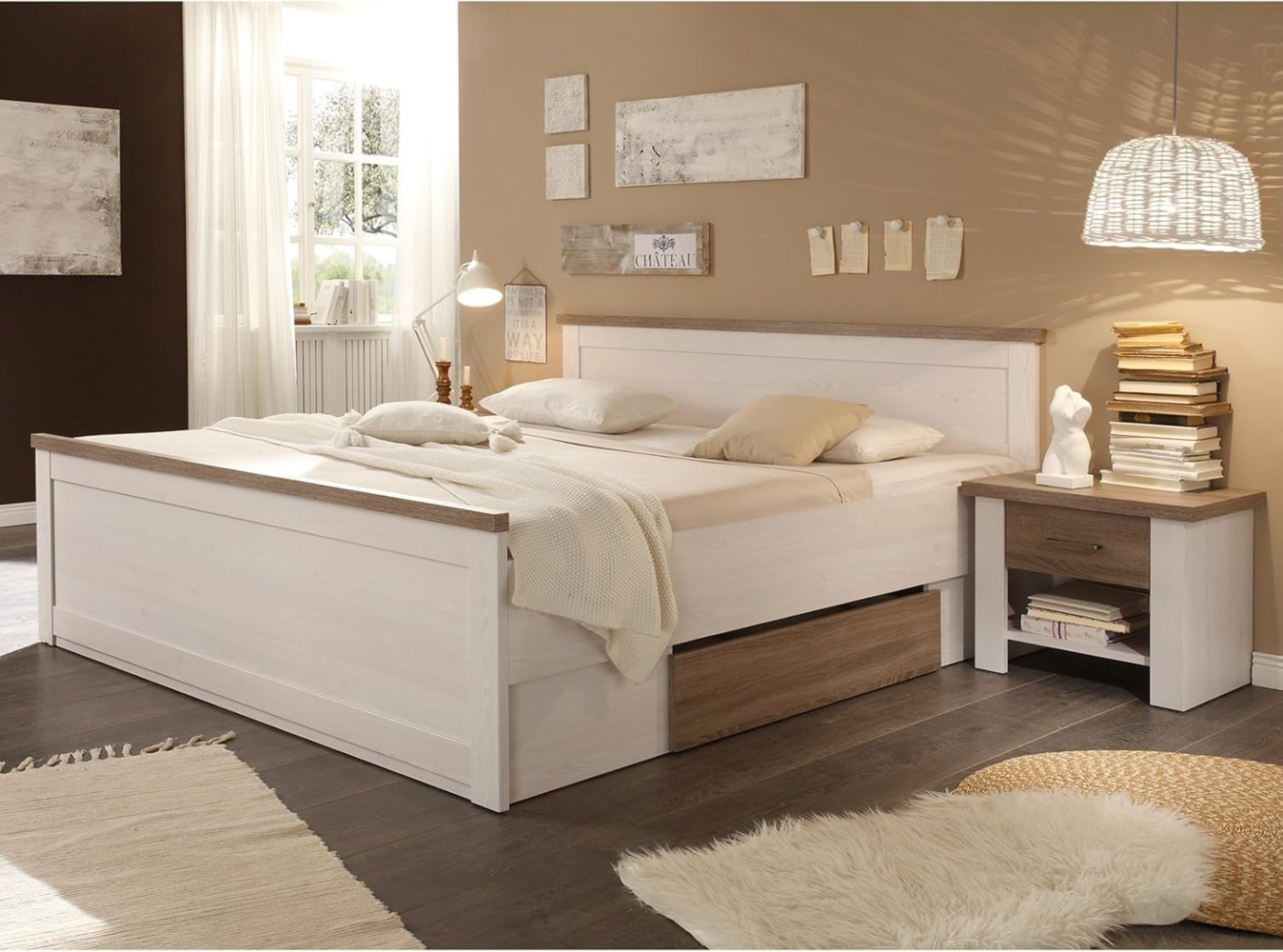 Bett >Lebbie< in Pinie Weiß - 186x91/49x42cm (BxHxT) Bild 1