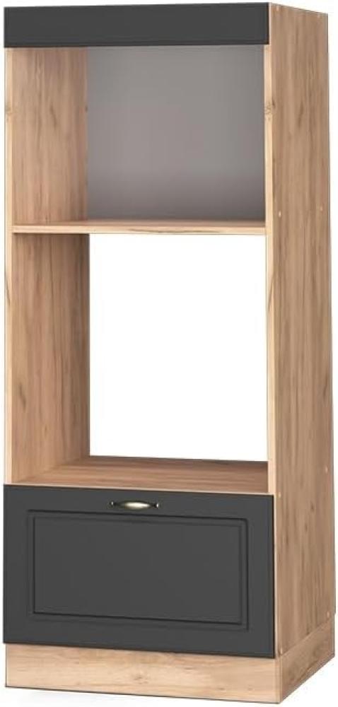 Vicco Küchenschrank Küchenmöbel Fame-Line Landhaus Küche Einbauküche Küchenzeile Blende Unterschrank Hochschrank Hängeschrank (Eiche-Anthrazit-Gold, Mikrowellenumbauschrank 60 cm) Bild 1