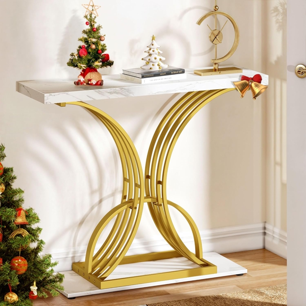 YITAHOME Konsolentisch,Flurtisch Dekotisch Sideboard Beistelltisch,Metallrahmen,Einfacher Aufbau,Verstellbare Füße,für Eingang,Flur, Wohnzimmer,Gold Bild 1