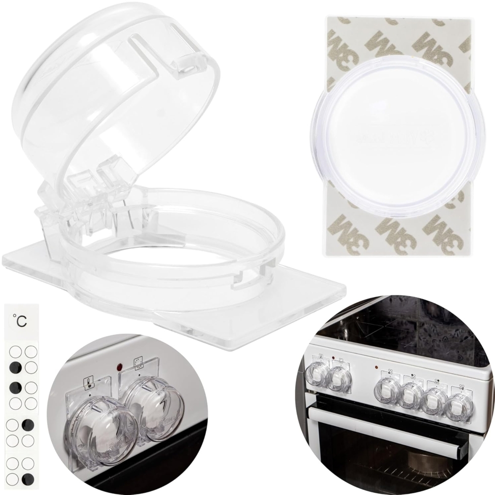 Herdknopf Kindersicherung, 1 Pack, Montage ohne Knopf Demontage, für max. Ø 4,9 cm und 4 cm hohe Herdknöpfe Schutz mit min. 6,1 cm Abstand Mitte-Mitte, transparenter Kleber, Herdschutz Baby Sicherung Bild 1