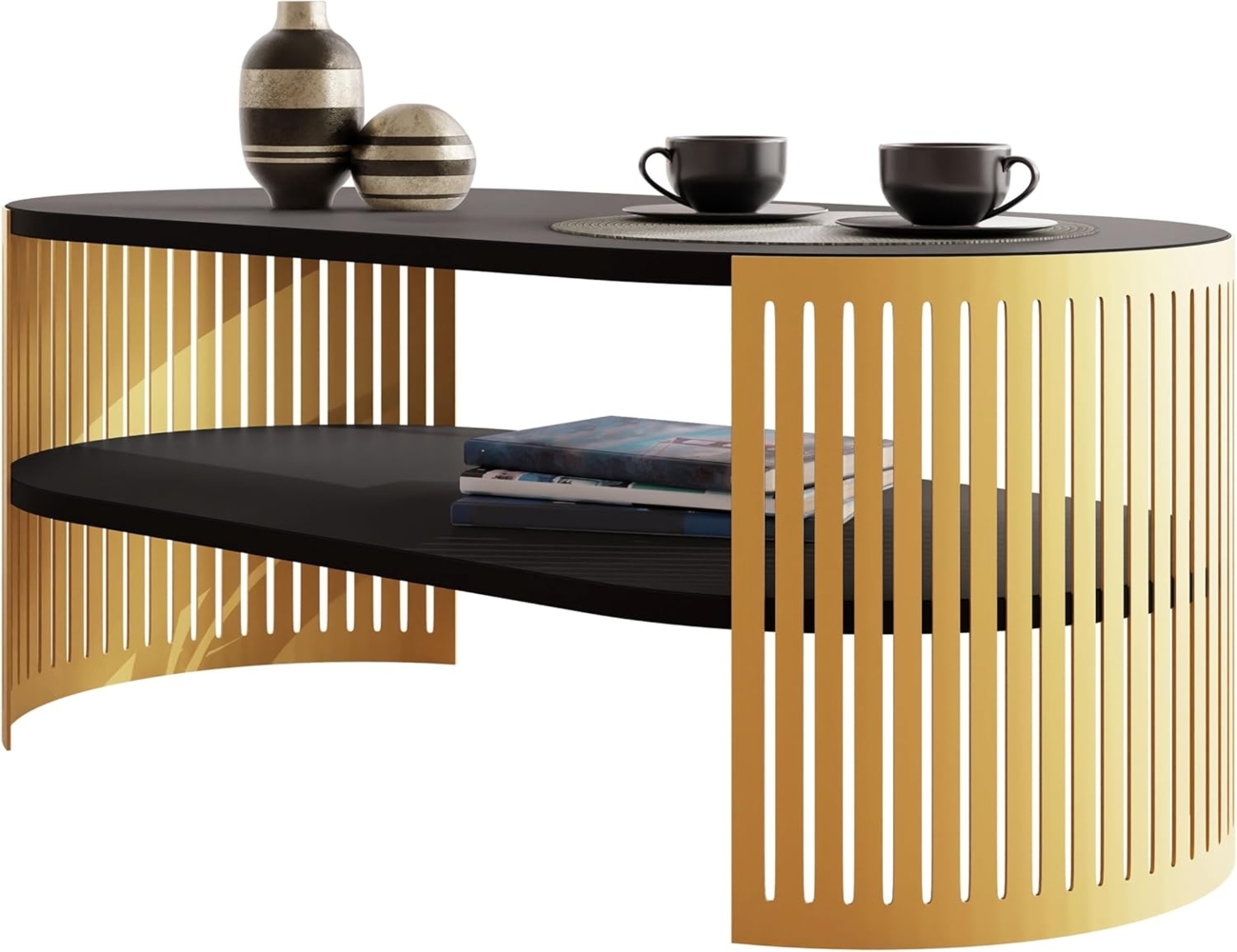 Couchtisch Fahugin Oval Gold I (Farbe: Gold / Schwarz Molet) Bild 1