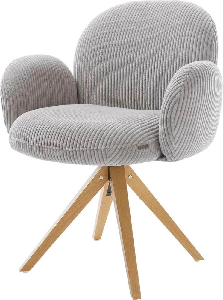 Drehstuhl Nube-Flex mit Armlehnen Cord Silbergrau Holzgestell kantig Natur 180° drehbar Taschenfederkern Bild 1