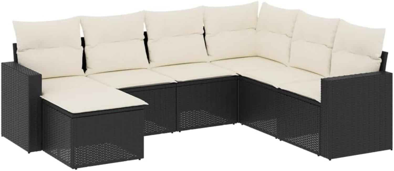 vidaXL 7-tlg. Garten-Sofagarnitur mit Kissen Schwarz Poly Rattan 3251633 Bild 1