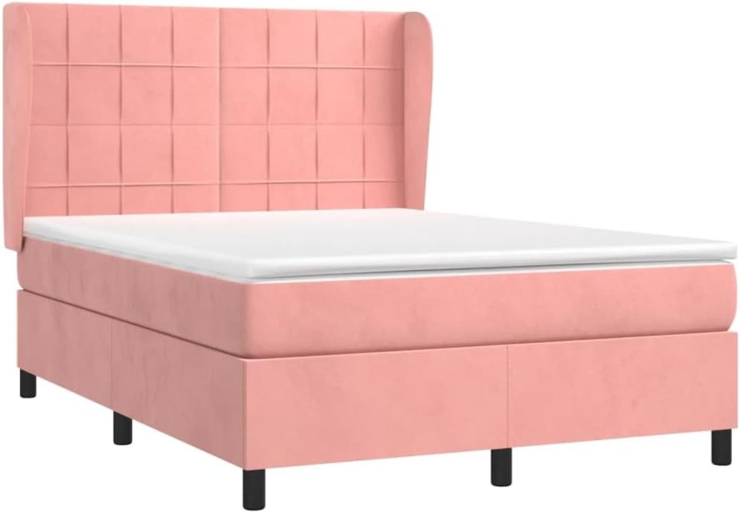 vidaXL Boxspringbett mit Matratze Rosa 140x190 cm Samt Bild 1