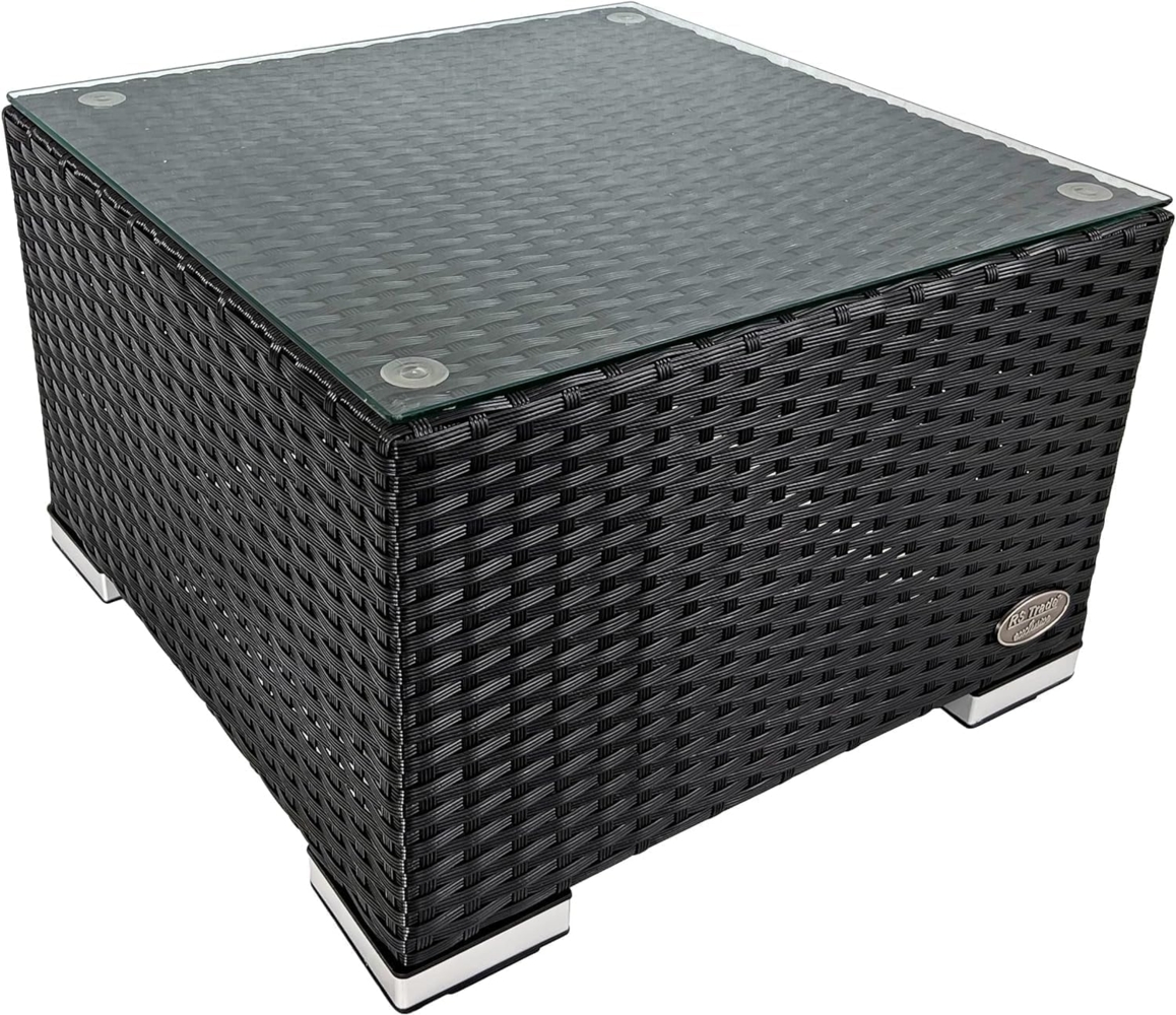 RS Trade® 'Toscana' Polyrattan Beistelltisch mit verstärktem Alu-Gerüst und Temperglas Tischplatte, mit Spannbändern und höhenverstellbaren Standfüßen, schwarz Bild 1