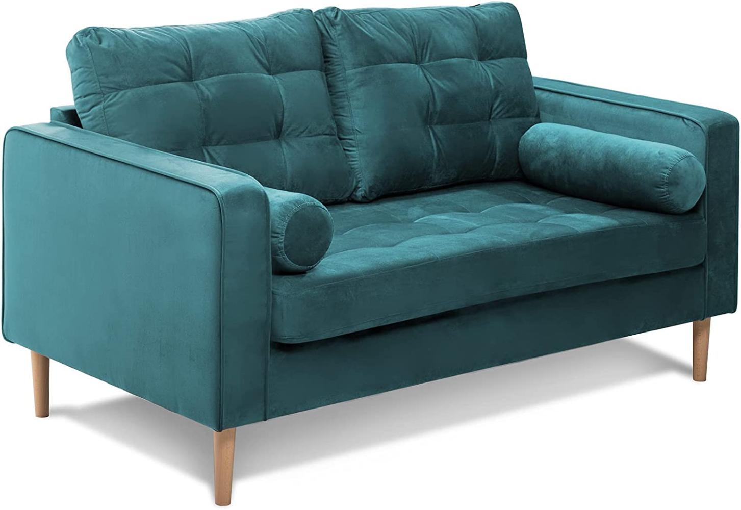 Möbel-Eins GLAMMI 2-Sitzer Sofa mit Samtbezug, Füße Buche massiv Petrol Bild 1