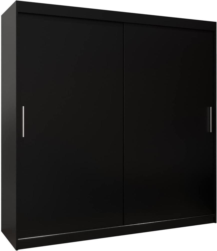 Kryspol Schwebetürenschrank Tokyo 200 cm Kleiderschrank mit Kleiderstange und Einlegeboden Schlafzimmer- Wohnzimmerschrank Schiebetüren Modern Design (Schwarz) Bild 1