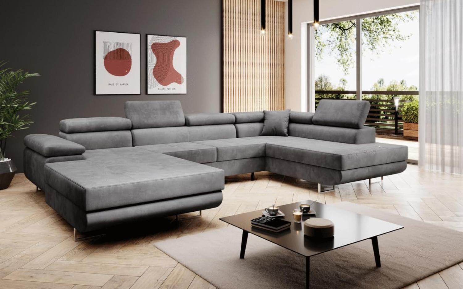 Designer Sofa Lago mit Schlaf und Klappfunktion (Samt) Sand Links Bild 1