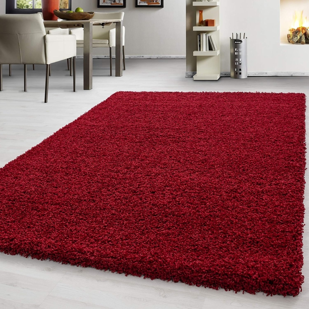 Teppium Moderner Hochflor Teppich Wohnzimmer 120x170 cm Rot - Shaggy Flauschiger Teppich, Extra Weich, Pflegeleicht und Einfarbig - für Schlafzimmer, Küche und Esszimmer Bild 1