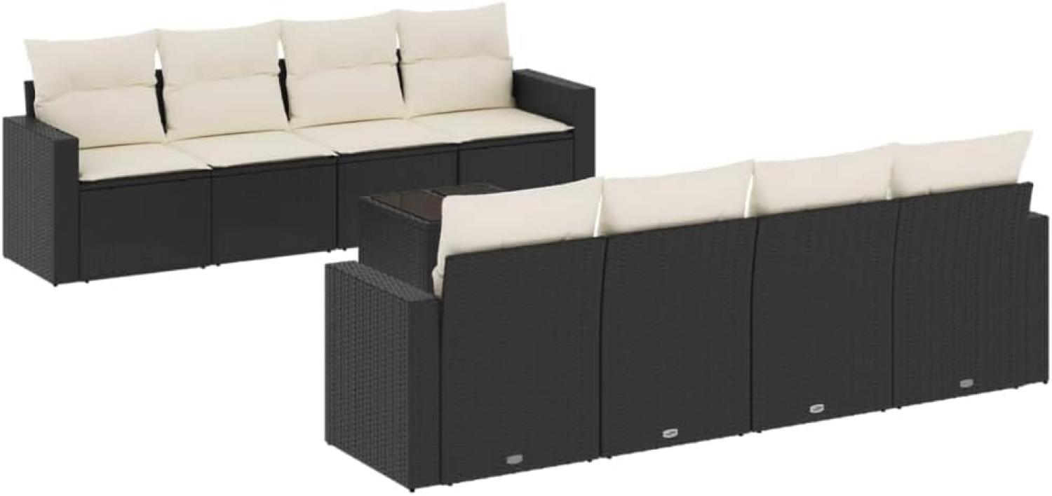 vidaXL 9-tlg. Garten-Sofagarnitur mit Kissen Schwarz Poly Rattan 3251083 Bild 1