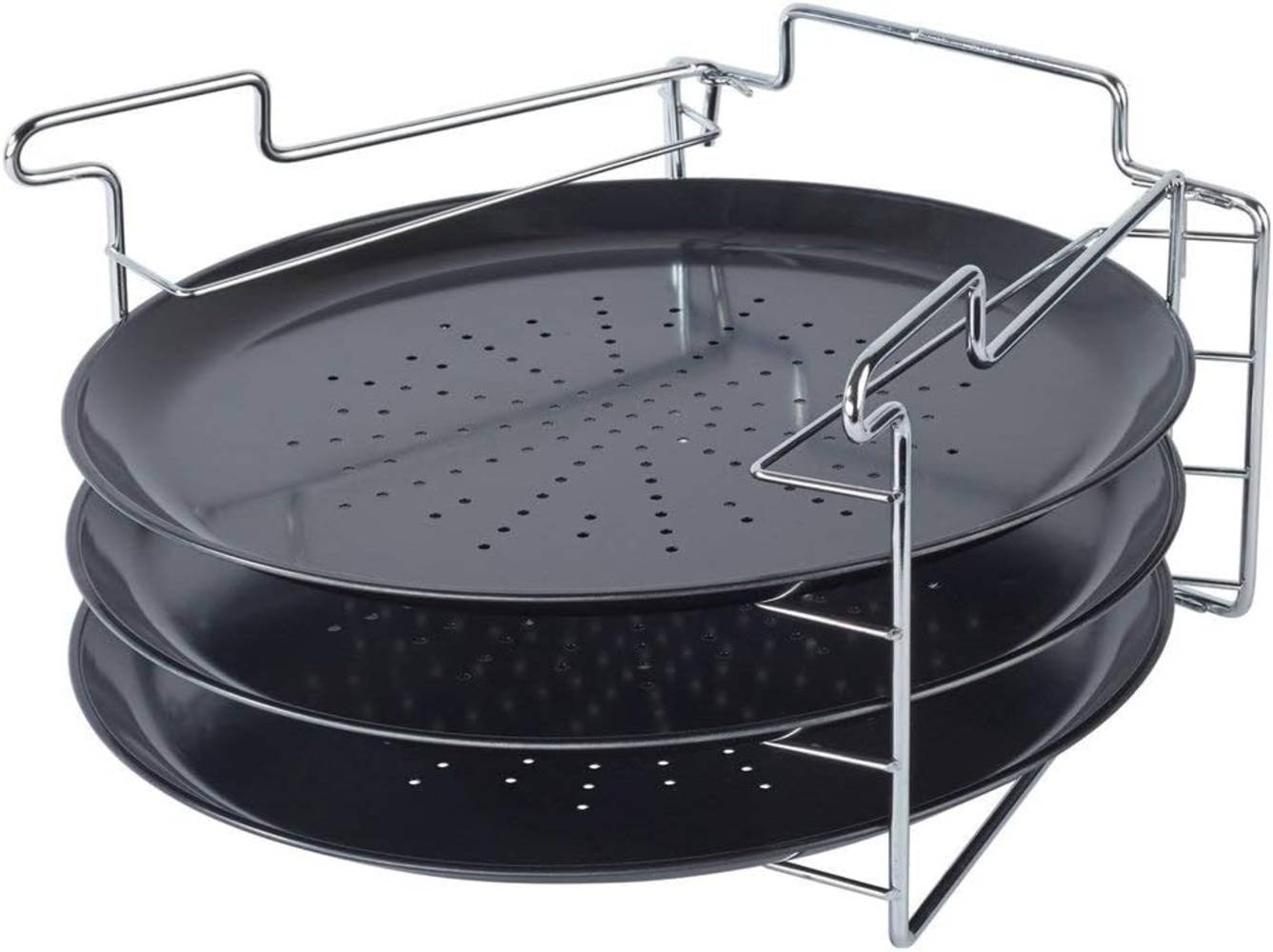 Koopman Pizzablech Schwarz, Metall, (1-St), Pizza, Antihaftbeschichtet, Backblech, 3 Ebenen Bild 1