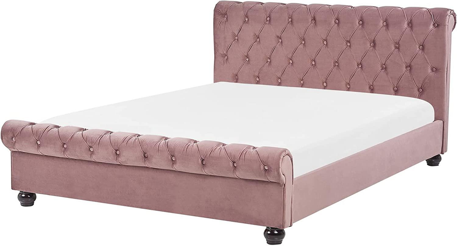 Bett Samtstoff rosa Lattenrost 160 x 200 cm AVALLON Bild 1