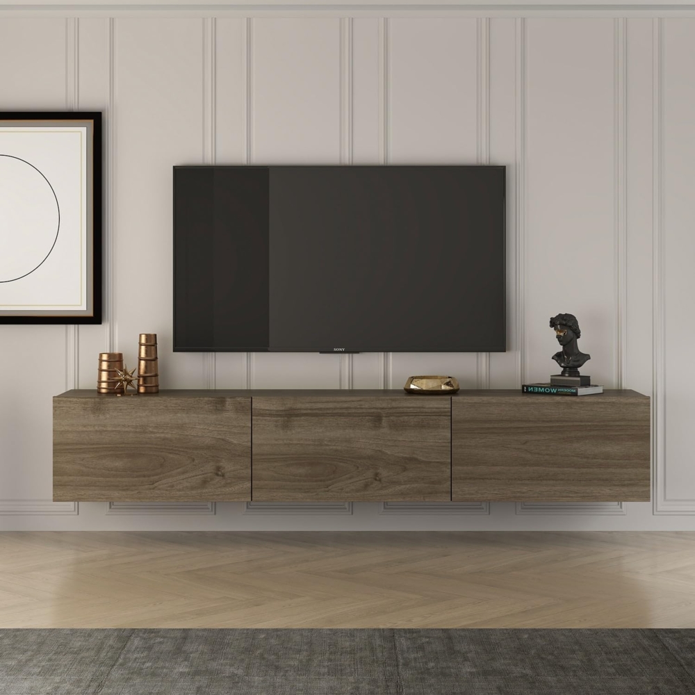 Hanah Home Stylish Walnut TV Stand, 150 x 30 x 32 cm | 100% Melamine Coated Chipboard | Modern Design for Living Room & Entertainment Spaces Bild 1