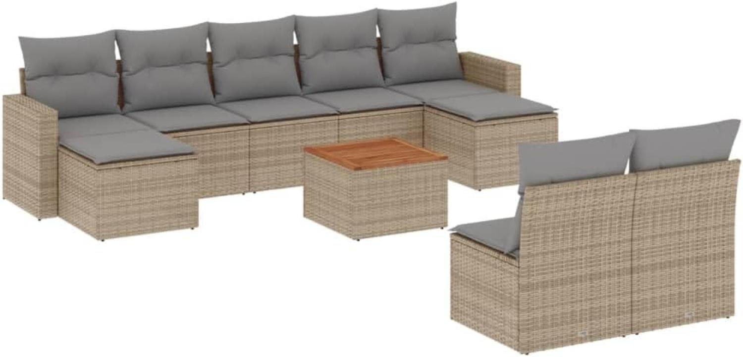 vidaXL 10-tlg. Garten-Sofagarnitur mit Kissen Beige Poly Rattan 3224323 Bild 1