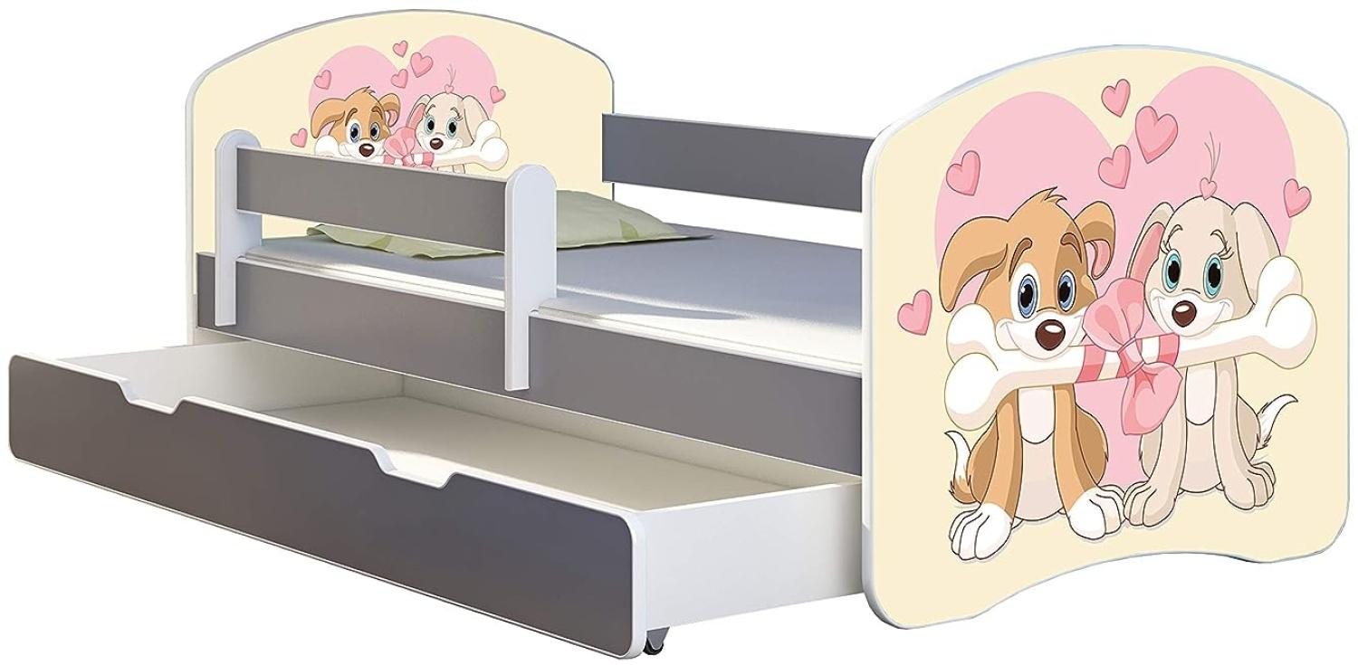 ACMA Kinderbett Jugendbett mit Einer Schublade und Matratze Grau mit Rausfallschutz Lattenrost II (12 Welpen, 180x80 + Bettkasten) Bild 1