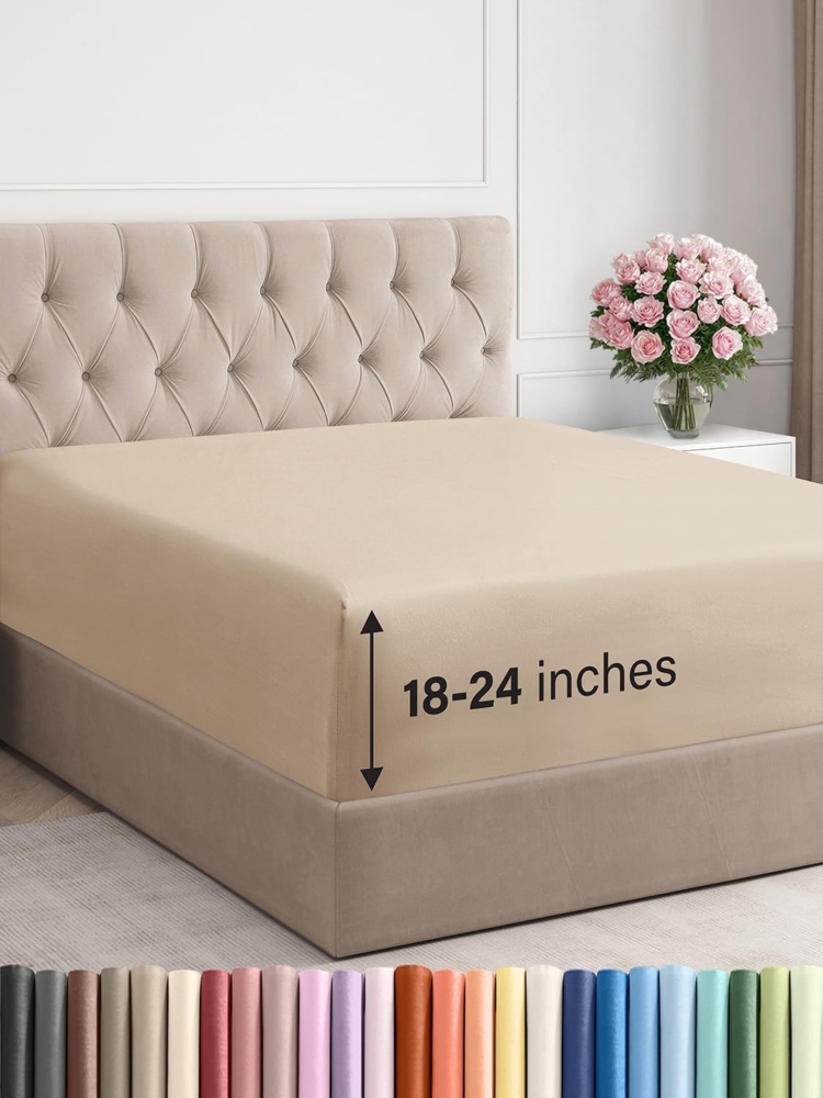 Spannbettlaken mit extra tiefem Taschenformat – nur für Einzelbetten tiefe Taschen King-Size-Betten passend 45,7 cm bis 61 große Matratzen tiefes Taschen, die tatsächlich passen Bild 1