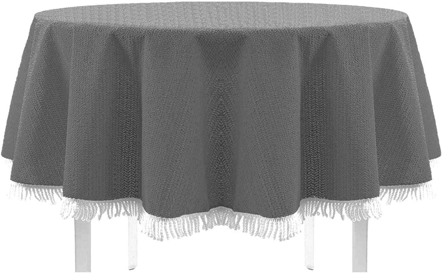 Gartentischdecke mit Fransen 130 cm rund dunkelgrau Bild 1