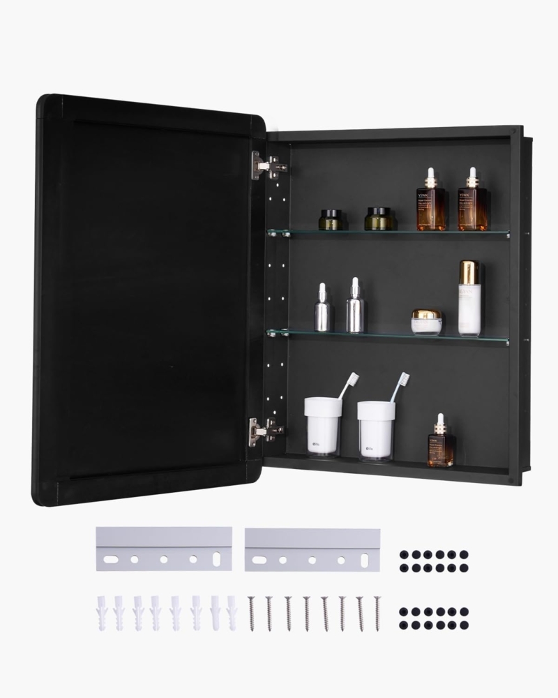 VEVOR Spiegelschrank verspiegelter Arzneischrank Medizinschrank (662 x 135 x 762 mm) für Badezimmer mit Spiegeltür & verstellbaren Glasböden, Einbau- und Wandmontage, Aluminiumrahmen, Badschrank Bild 1