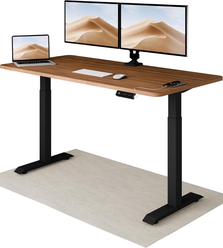 Höhenverstellbarer Schreibtisch (160 x 80 cm) - Sitz- & Stehpult mit Ladebuchsen - Schreibtisch Höhenverstellbar Elektrisch Touchscreen & Stahlfüßen - Schreibtisch Höhenverstellbar von Desktronic Bild 1