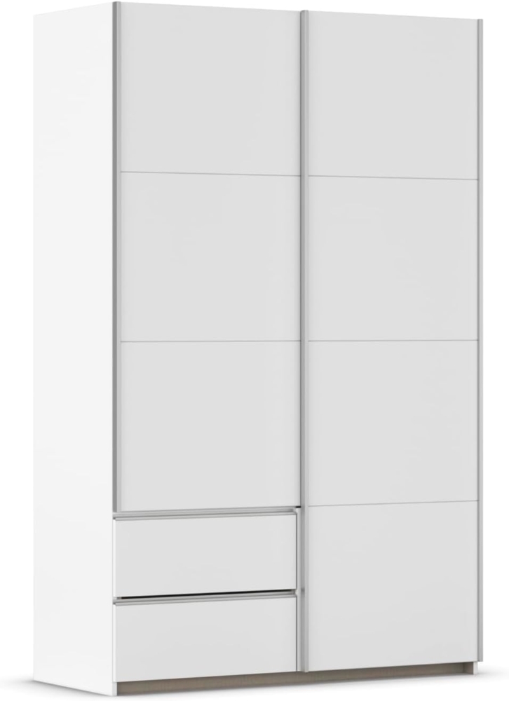 Rauch Möbel Stoke, Schwebetürenschrank, Kleiderschrank, Garderobe, 2-türig, 2 Schubladen, mit Zubehörpaket Classic, 4 Einlegeböden, Farbe Weiß, Griffleisten Alufarben, 131 x 210 x 59 cm Bild 1