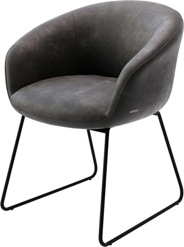 Esszimmerstuhl Vinka-Flex mit Armlehnen Mikrofaser Anthrazit Vintage Kufengestell Schwarz Taschenfederkern Bild 1