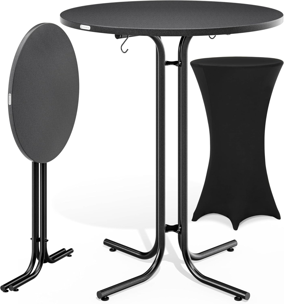 CASARIA® Stehtisch klappbar mit Husse 80cm Rund Bistrotisch schwarz Bild 1