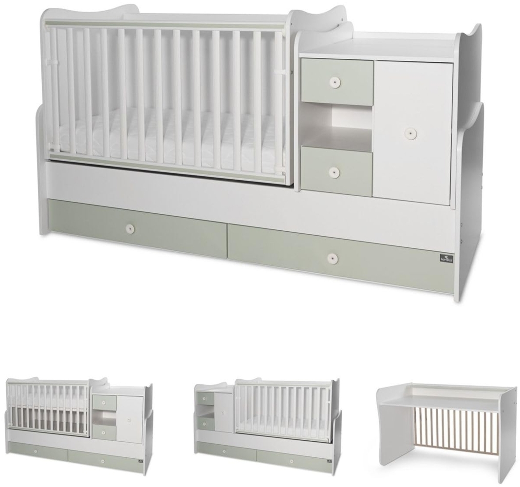 Lorelli Babybett, Jugendbett 3 in 1 Mini Max umbaubar, für 2 Kinder gleichzeitig grün Bild 1