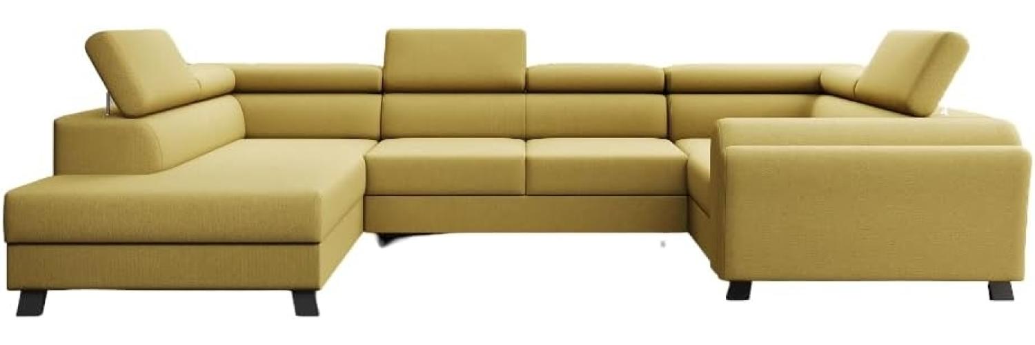 Designer Sofa Emilio mit Schlaf- und Klappfunktion Stoff Senf Links Bild 1