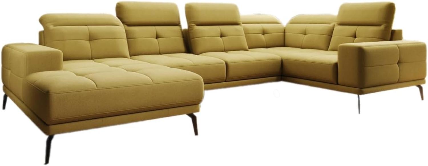 Designer Sofa Nerio mit verstellbarer Kopf- und Rückenlehne Stoff Senf Links Bild 1