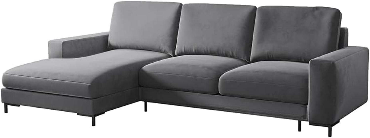 Selsey Mokpeo - Ecksofa mit Schlaffunktion, Bettkasten und schwarzen Füßen, 244 cm breit (Veloursbezug Graphitgrau, Ottomane Links) Bild 1