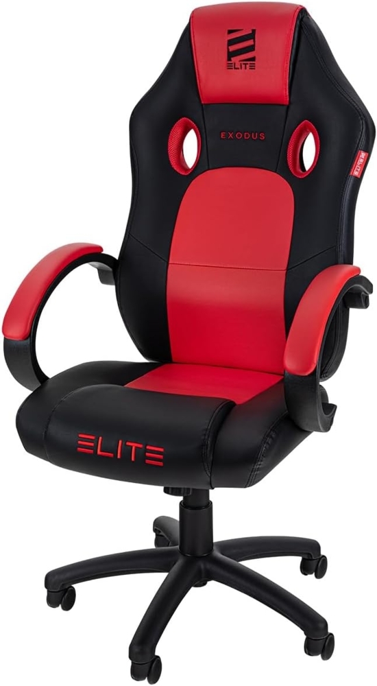 ELITE Gaming Stuhl MG100 Exodus - Ergonomischer Bürostuhl - Schreibtischstuhl - Chefsessel - Sessel - Racing Gaming-Stuhl - Gamingstuhl - Drehstuhl - Chair - Kunstleder Sportsitz (Schwarz/Rot) Bild 1