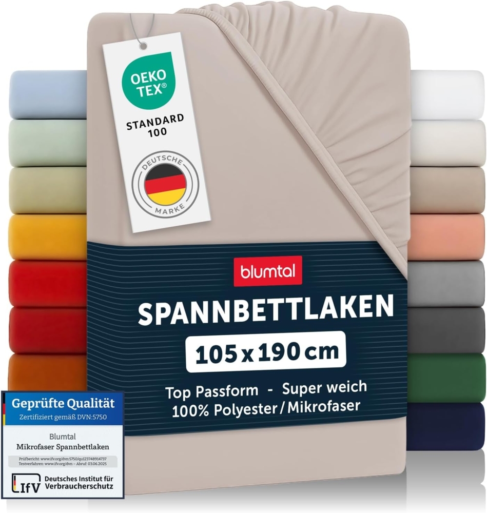 Blumtal® Spannbettlaken 105x190 cm - Bettlaken 105x190 Spannbettlaken aus Microfaser - Spannbetttuch 105x190 cm - Spannleintuch 105x190 - Leintuch 105x190 - Bettbezug 105x190 - Fitted Sheets - Taupe Bild 1
