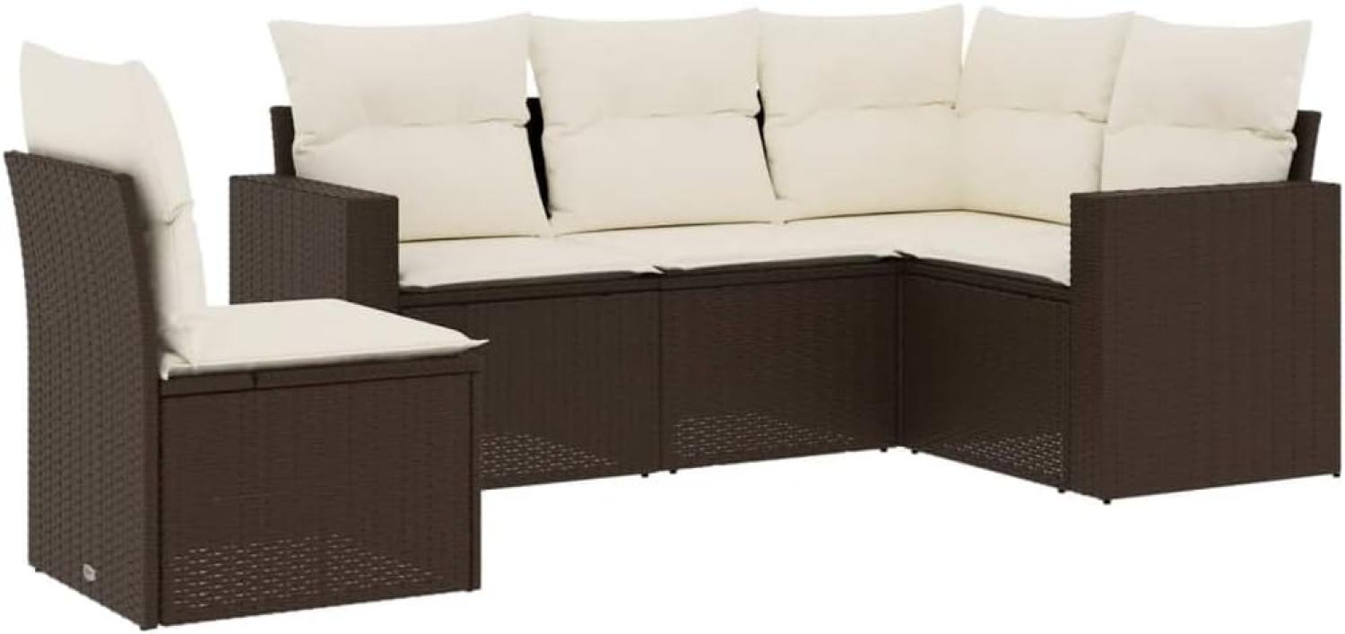 vidaXL 5-tlg. Garten-Sofagarnitur mit Kissen Braun Poly Rattan 3251310 Bild 1