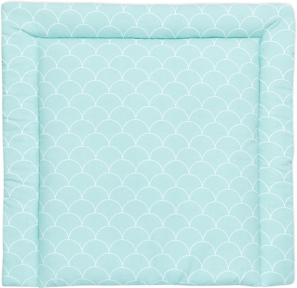 KraftKids Wickelauflage in weiße Halbkreise auf Pastelmint, Wickelunterlage 75x70 cm (BxT), Wickelkissen Bild 1