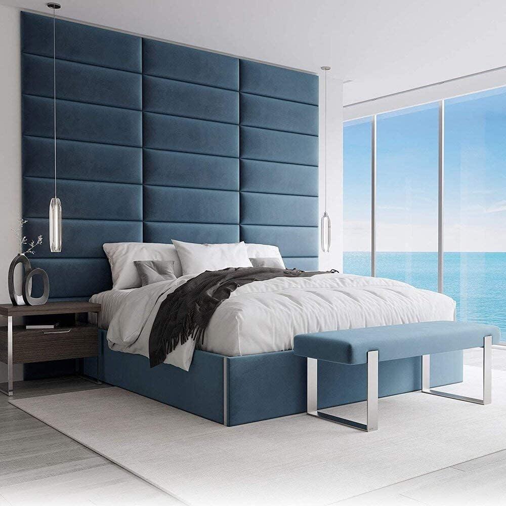 VANT Gepolsterte Kopfteile - Accent Wall Panels - 4er - Packungen Kopfteil für Einzel - und Doppelbetten (Plüsch Samt Pfau Blau, 76cm BREITE) Bild 1