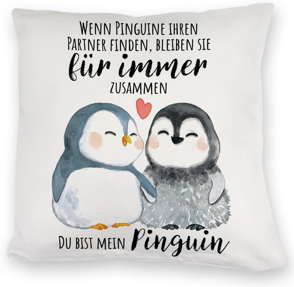 speecheese Dekokissen Pinguinpärchen Kuschelkissen mit Spruch Du bist mein Pinguin Bild 1