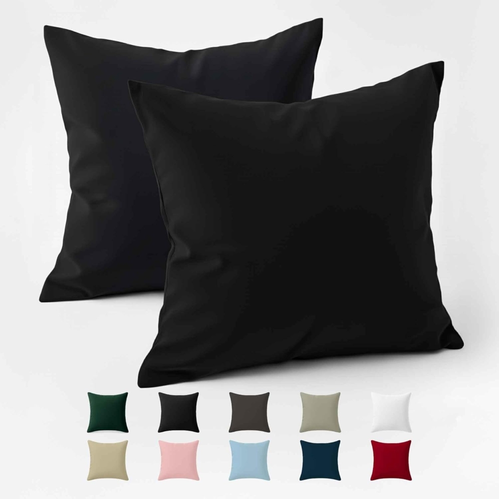 Kissenbezug 60x60 Baumwolle Renforcé (2er-Set) - Schwarz - Dicht gewebt mit 57 Fäden/cm² - Kissenhülle 60x60 cm - Oeko Tex Zertifiziert - Dreamzie Bild 1