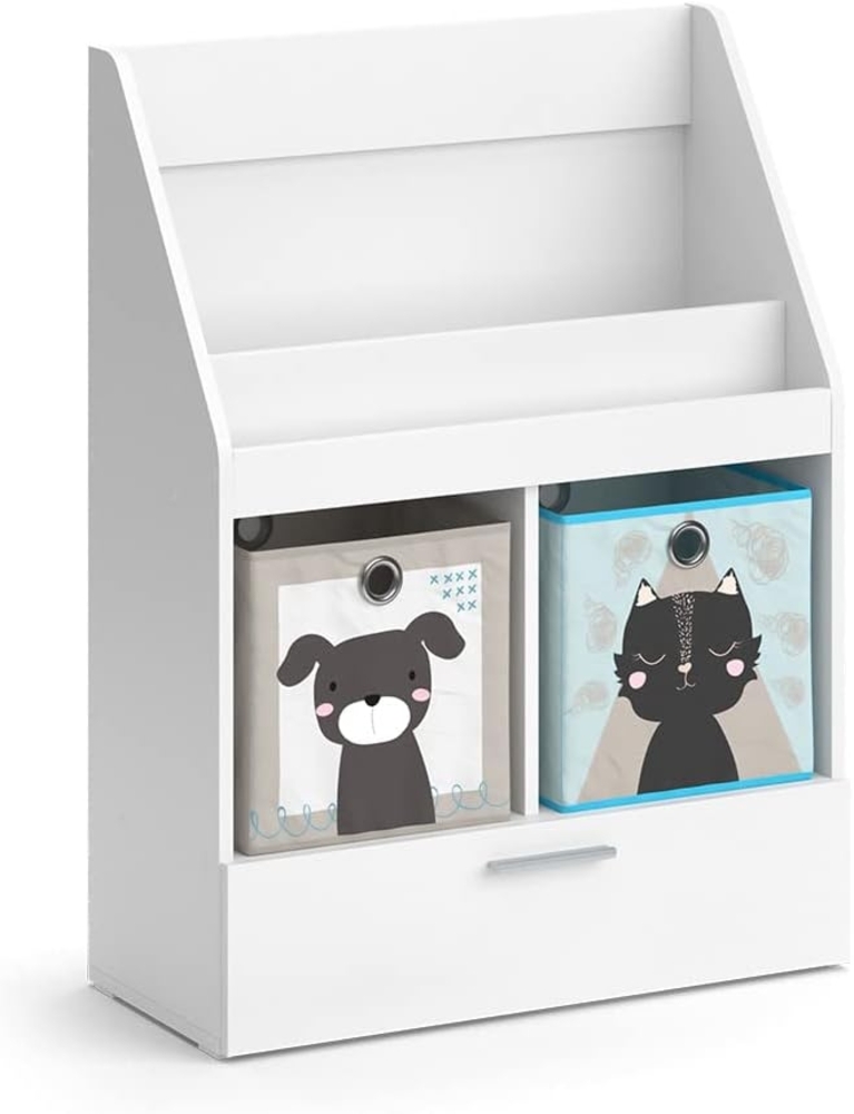 Kinderregal Luigi Weiß 72 x 96.2 cm mit Schublade und 2 Faltboxen opt. 3 Vicco Bild 1
