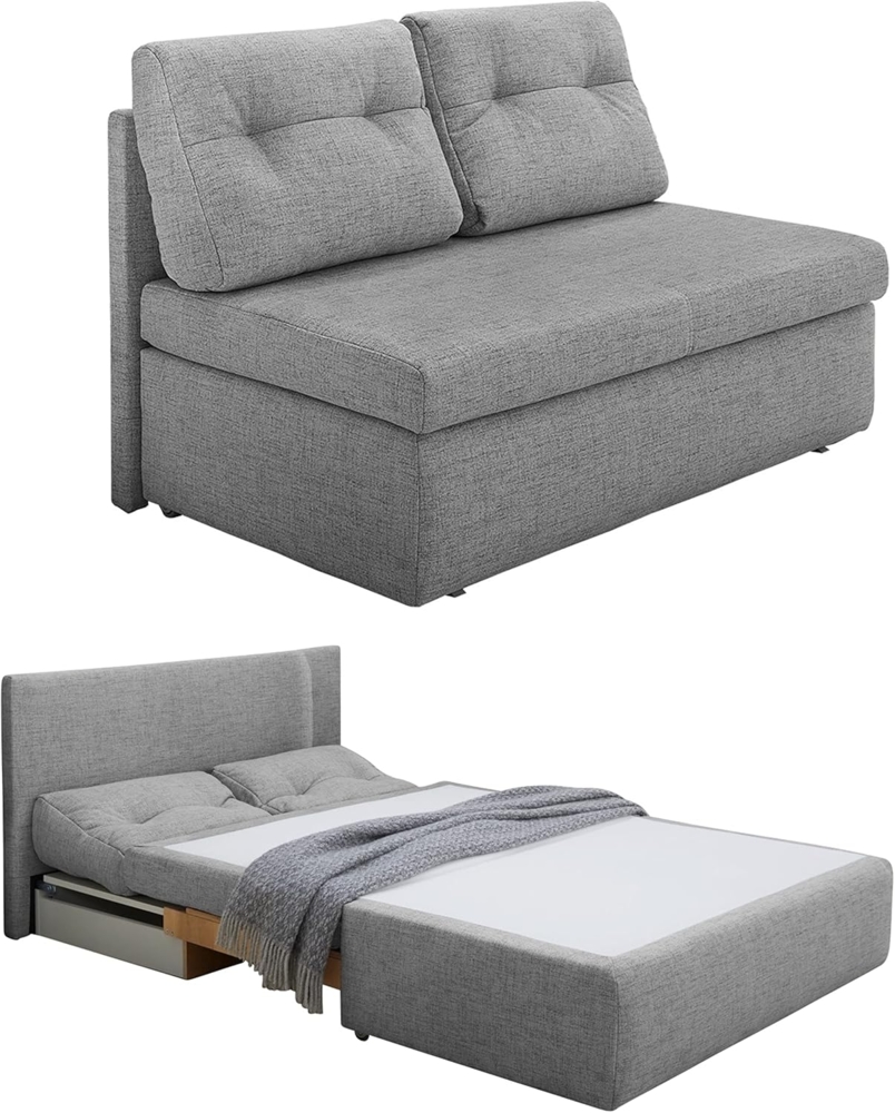 luma-home Schlafsofa 15120, 136 cm breit, Bettfunktion, Liegefläche 130x193 cm, Bettkasten, Mikrofaser Hell-Grau Bild 1