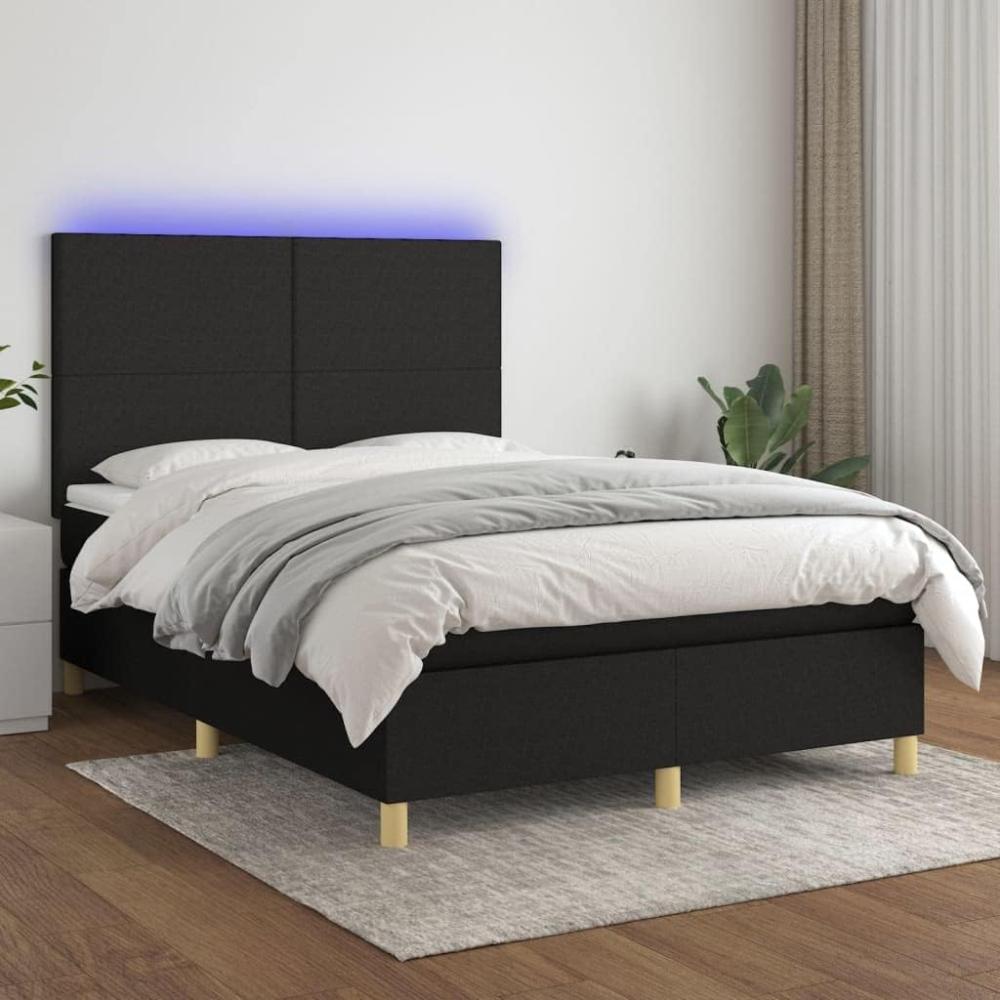 vidaXL Boxspringbett mit Matratze & LED Schwarz 140x190 cm Stoff 3135271 Bild 1