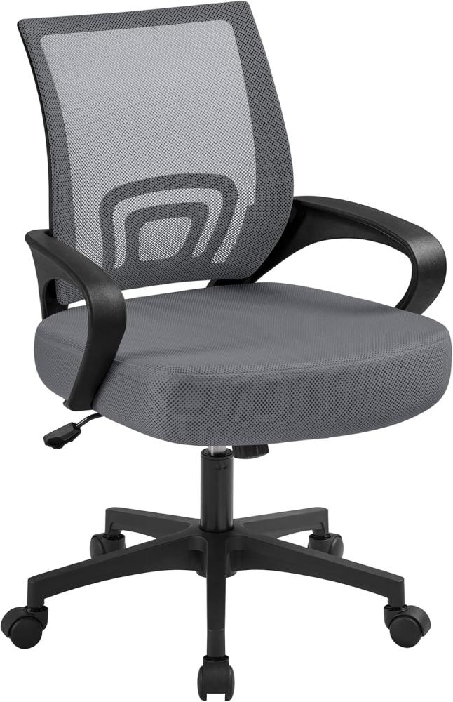 Yaheetech Bürostuhl Ergonomisch, Schreibtischstuhl mit Netzbespannung und Armlehnen, Drehstuhl aus Mesh, Chefsessel Wippfunktion, Höhenverstellbar Rückenschonend bis 136kg Belastbar, Dunkelgrau Bild 1