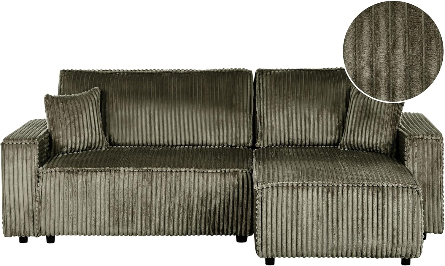 2-Sitzer Ecksofa Cord grün linksseitig mit Schlaffunktion ABACKA Bild 1