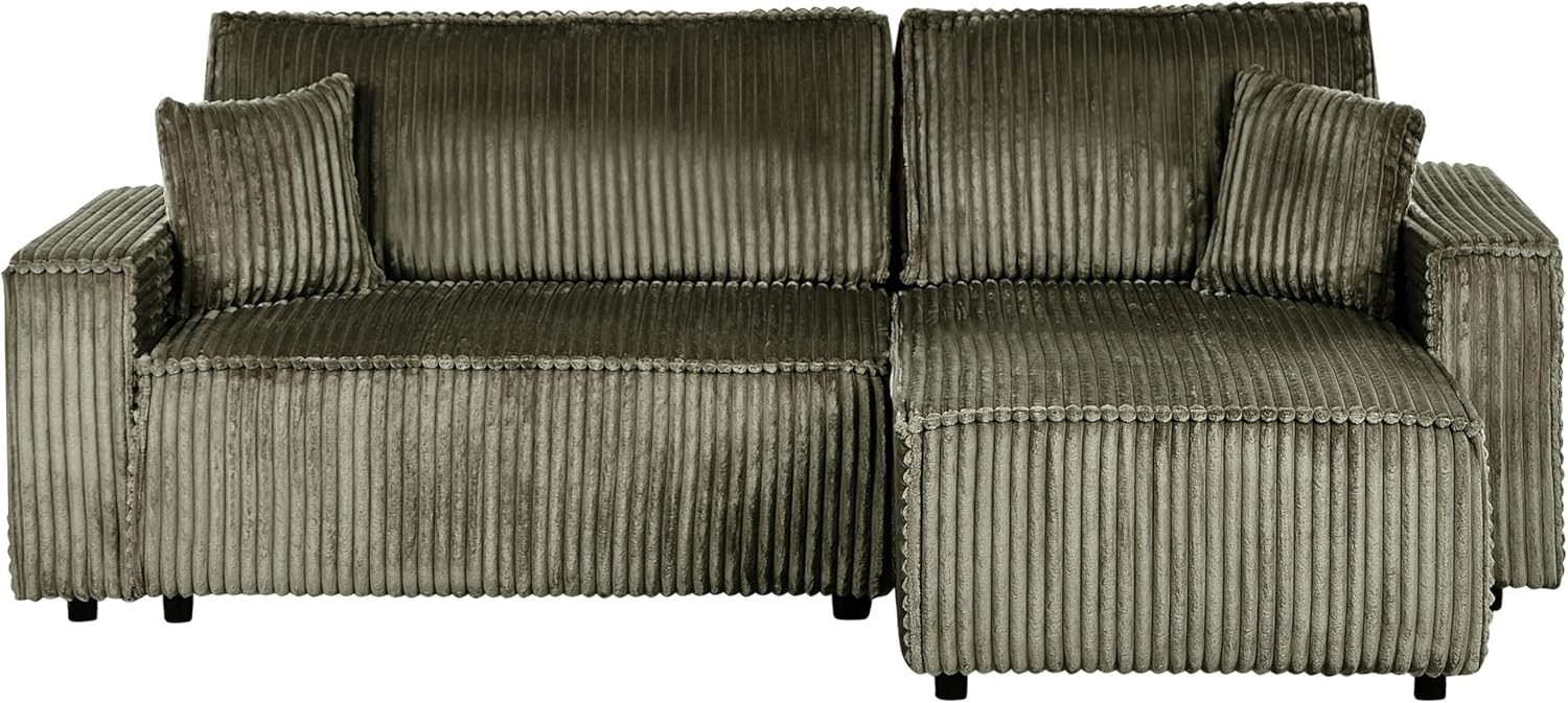 Eckschlafsofa 2-Sitzer ABACKA Cord Grün mit Stauraum linksseitig Bild 1