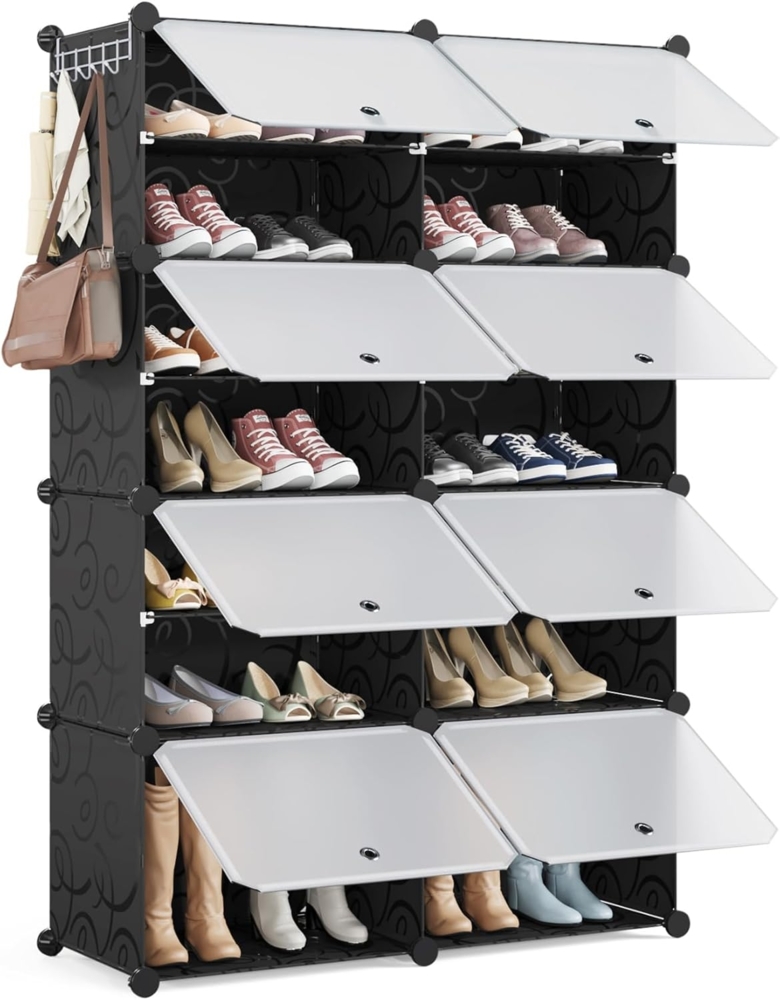 Mondeer Schuhregal, 8-stufiger Kunststoff Schuhschrank, Modulares Schuhaufbewahrung, Staub- und Wasserabweisend, Platzsparendes, hält 32 Paar Schuhe für Foyer, Schlafzimmer, Wohnzimmer, Schwarz Bild 1