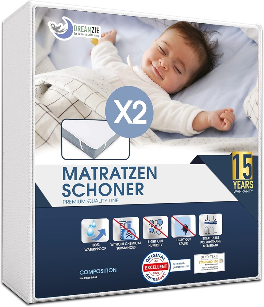 Matratzenschoner 80x160 cm Wasserdicht (2er-Set) Oeko-TEX Zertifiziert von Dreamzie - Atmungsaktive Matratzenauflage Bild 1