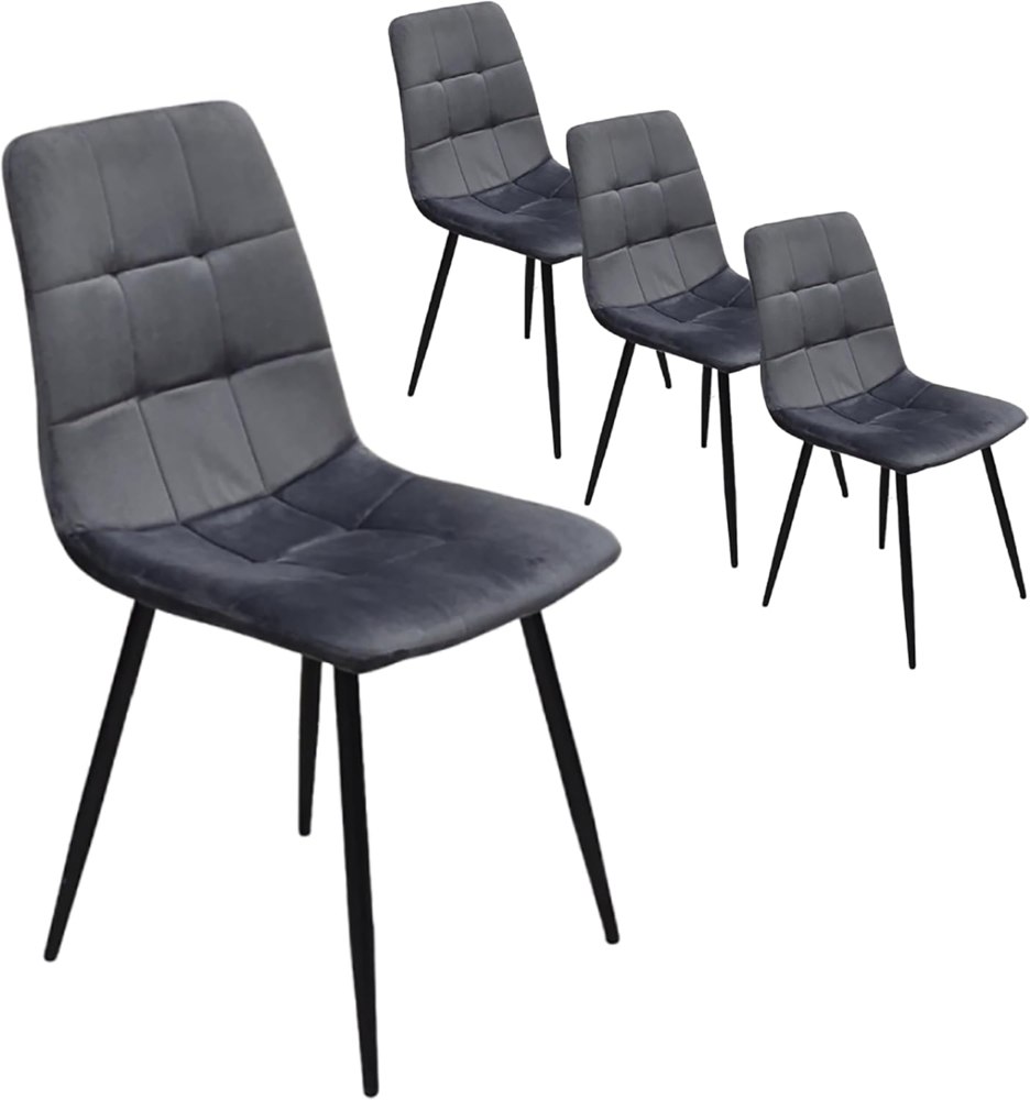 Skraut Home - 4er Set Esszimmerstühle | Gepolsterter Stuhl aus Samt | Metallgestell | Sehr Bequeme Rückenlehne und Basis gepolstert | Wohnzimmer, Esstisch, Küche, Schreibtisch, Schminktisch | Grau Bild 1